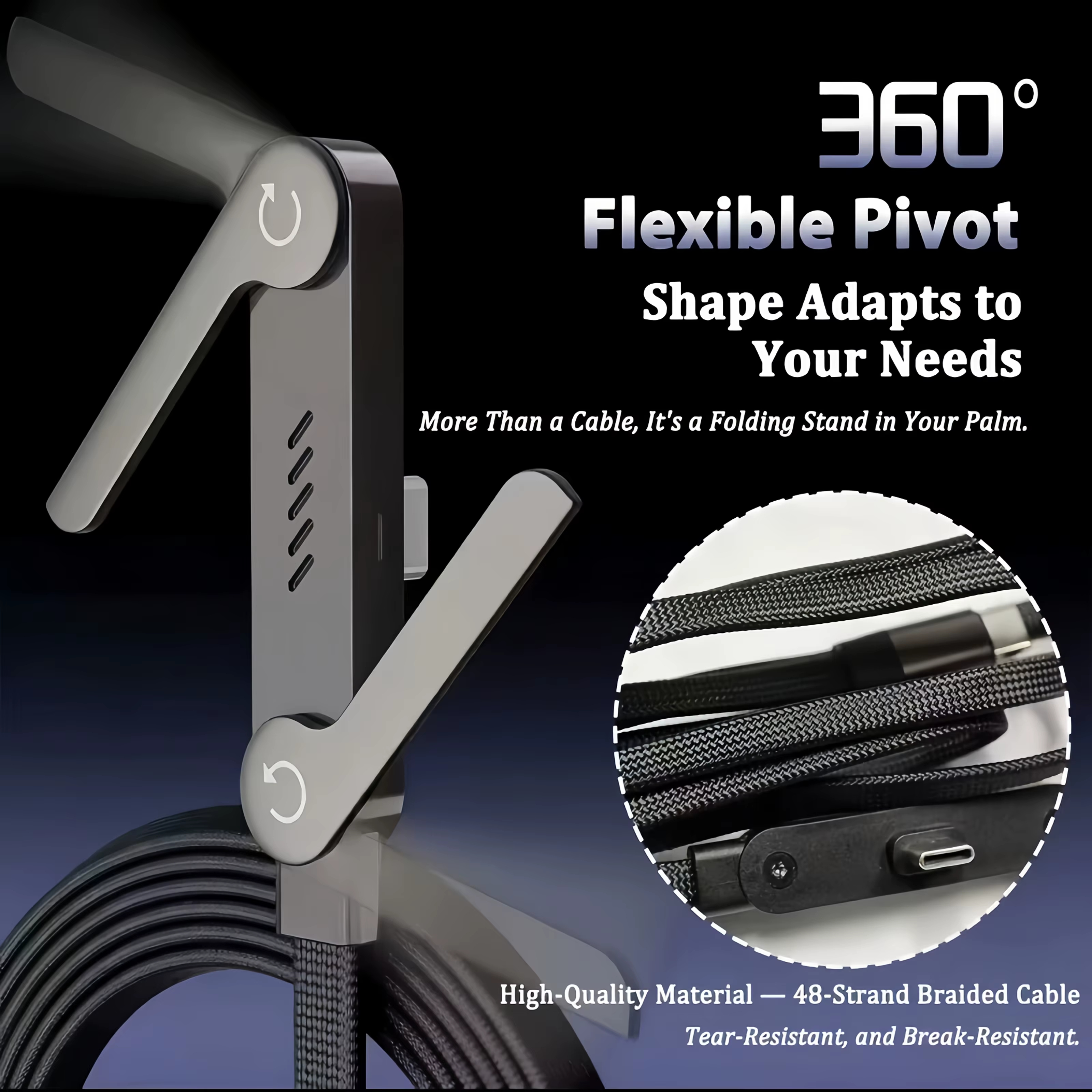 240W Foldable USB-C Fast Charging Cable with Built-in Phone Stand