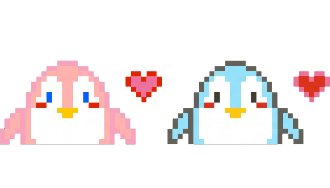 Matching pixel art of  2 penguins