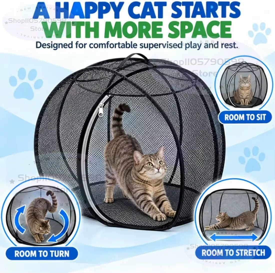 🐱🌍 360° Panoramic Rolling Cat Playpen Ball – Foldable Mesh Outdoor Pet Enclosure