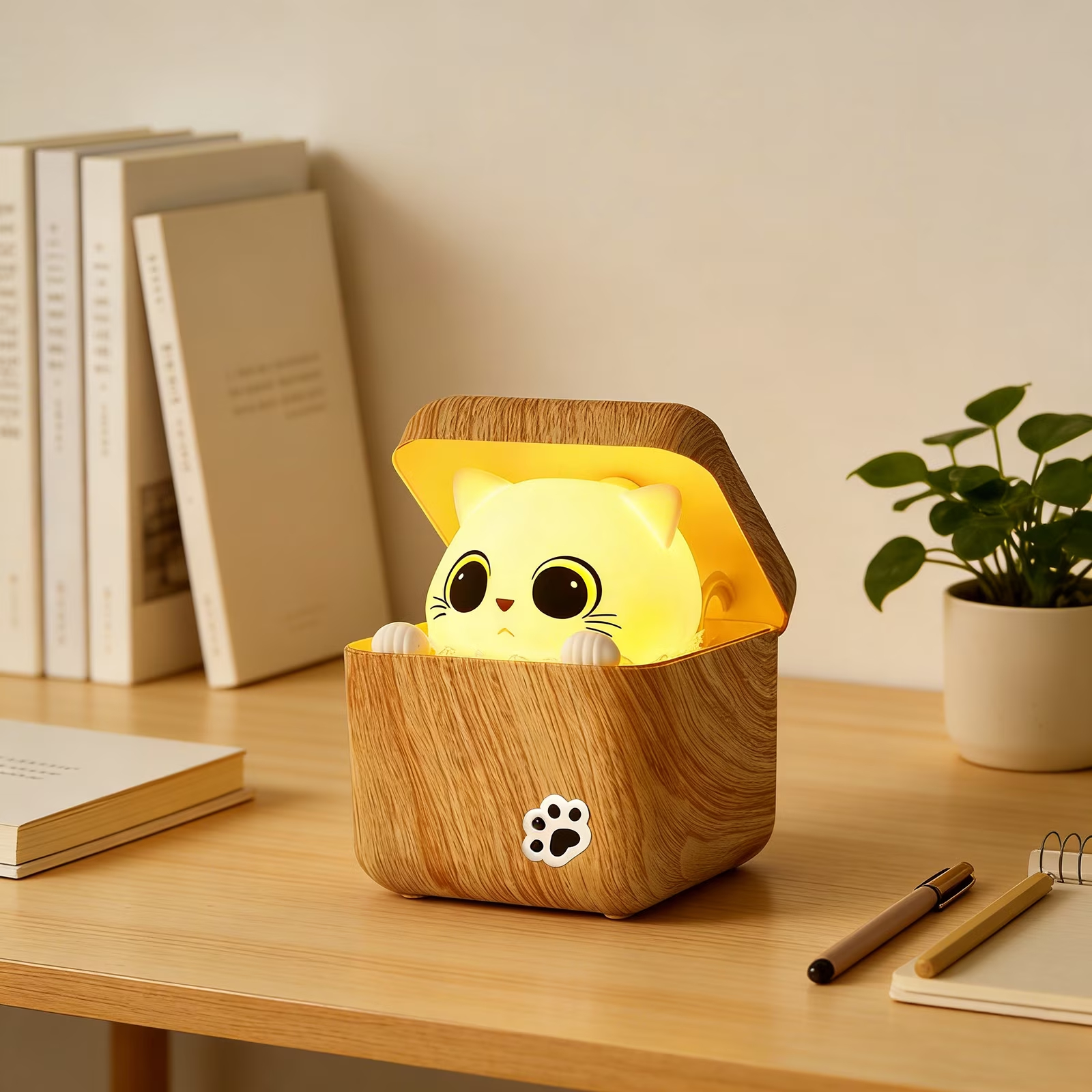 Rechargeable Shy Cat Night Light with Remote & Touch Control