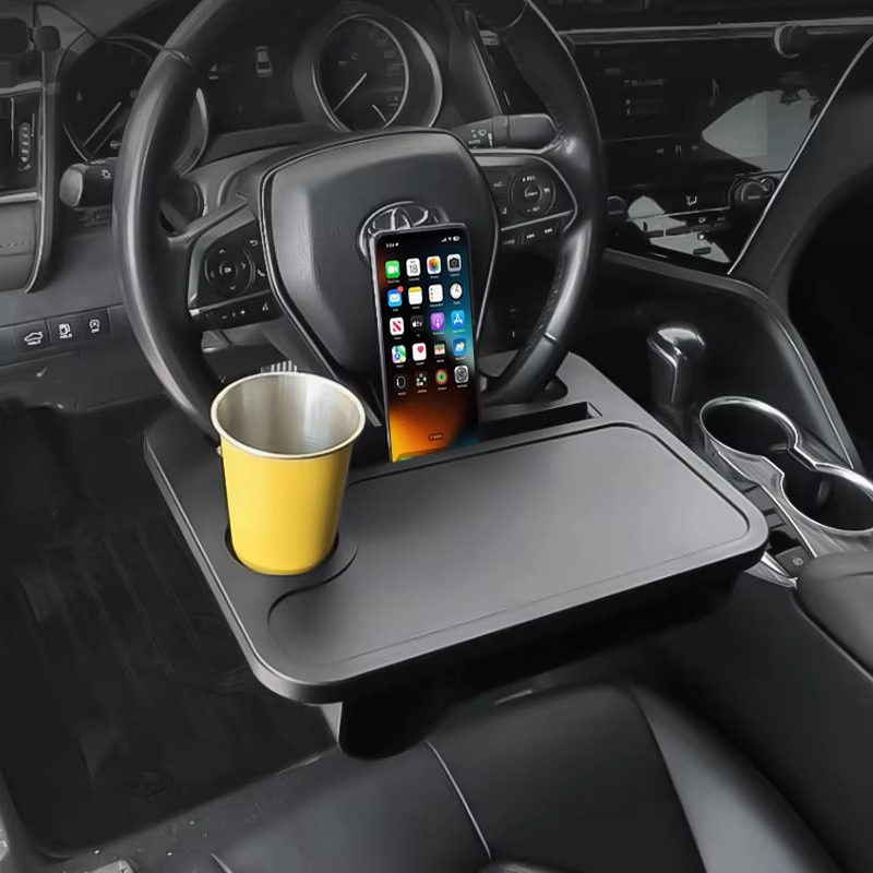 2-in-1 Car Steering Wheel Tray Table & Seat Gap Storage Box with Cup Holder