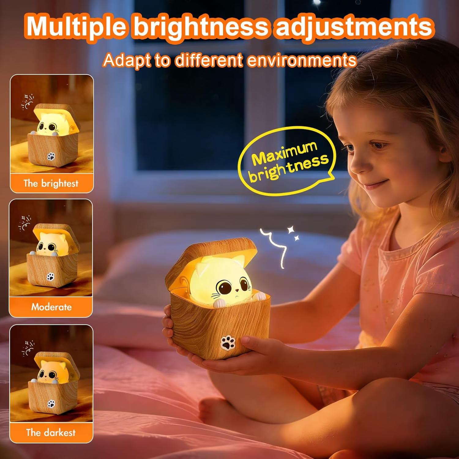 Rechargeable Shy Cat Night Light with Remote & Touch Control