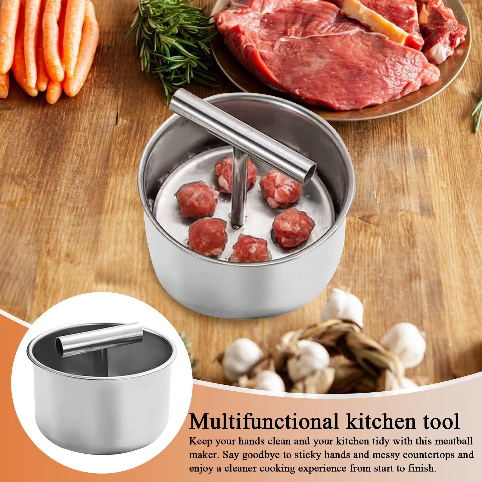 Stainless Steel Hand Press Meatball Maker – Quick & Easy Meatball Molding Tool