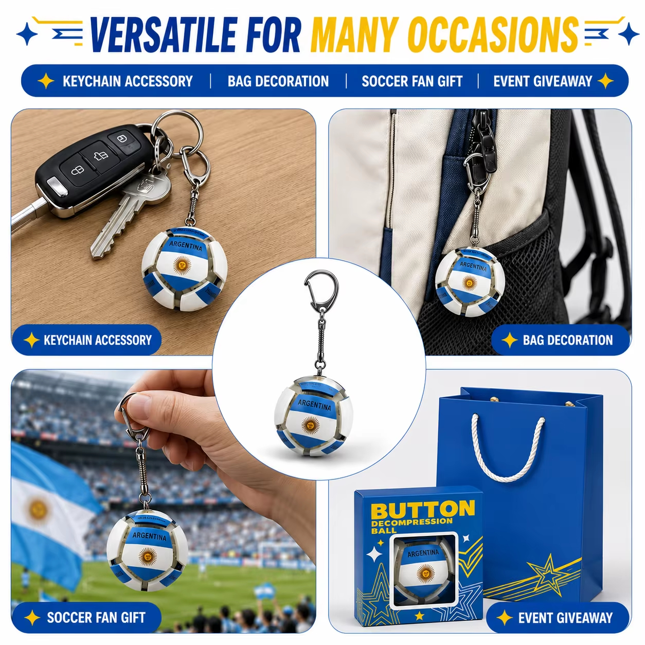 🏆⚽ 2026 World Cup Soccer Ball Fidget Button Keychain