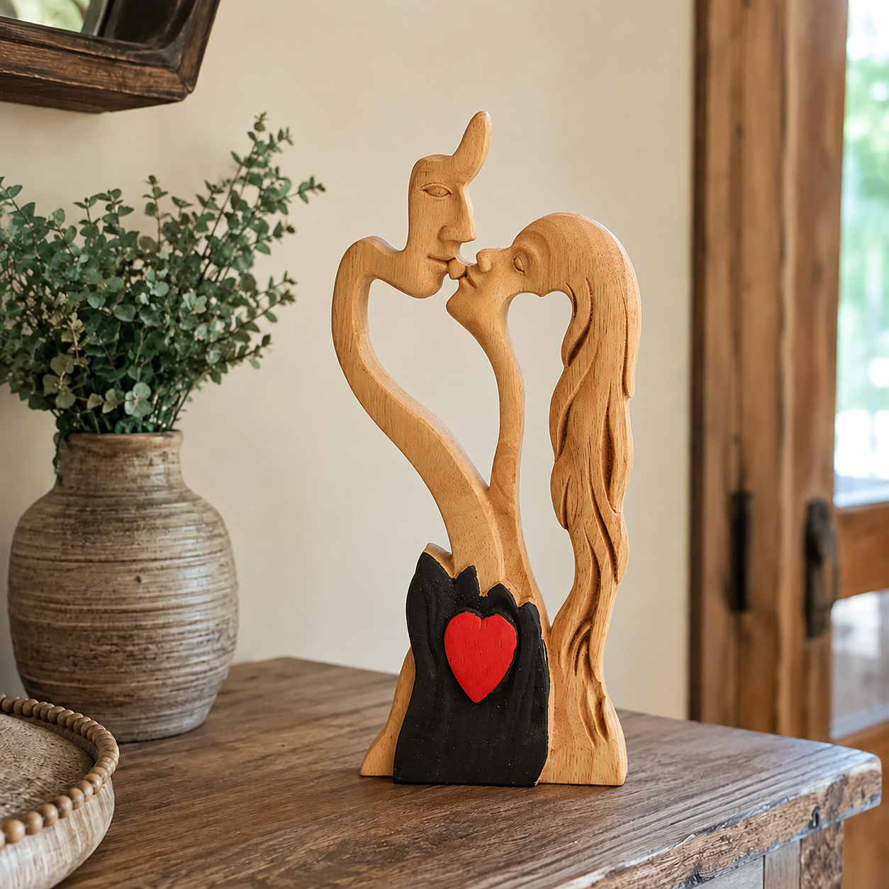 Hand-Carved Wooden Couple Sculpture – Christian Wedding, Anniversary & Valentine’s Day Gift