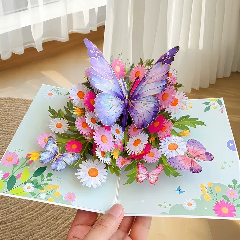 🦋 Vibrant 3D Butterfly & Daisy Pop-Up Greeting Card