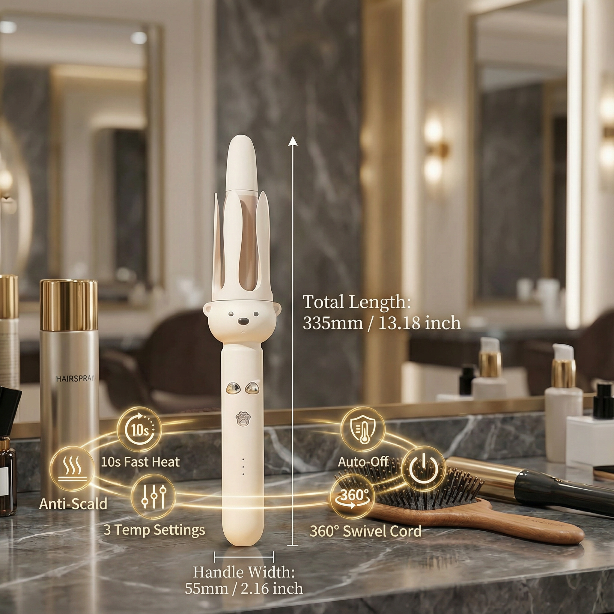 Automatic Bear-Design Curling Iron 32 mm – Electric Rotating Curling Styler