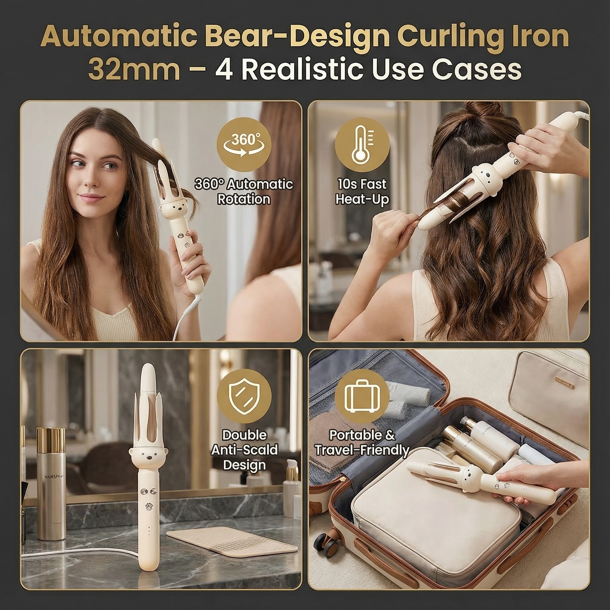 Automatic Bear-Design Curling Iron 32 mm – Electric Rotating Curling Styler