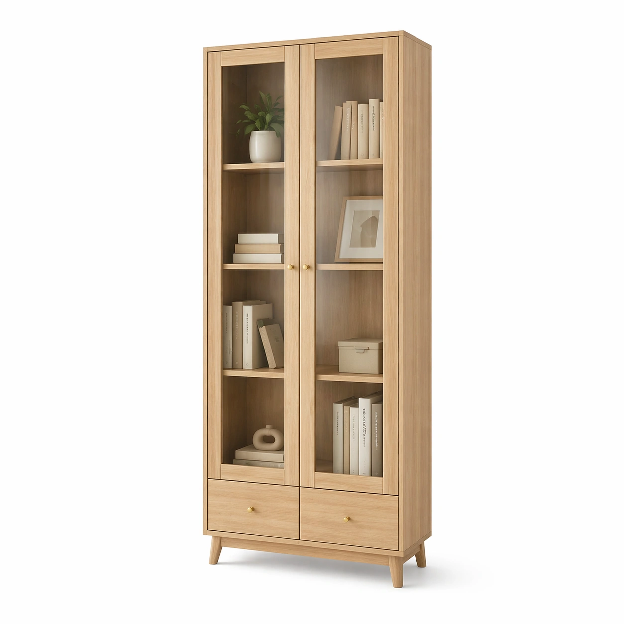 Vitrinenschrank modern Holz Beige-lorqena