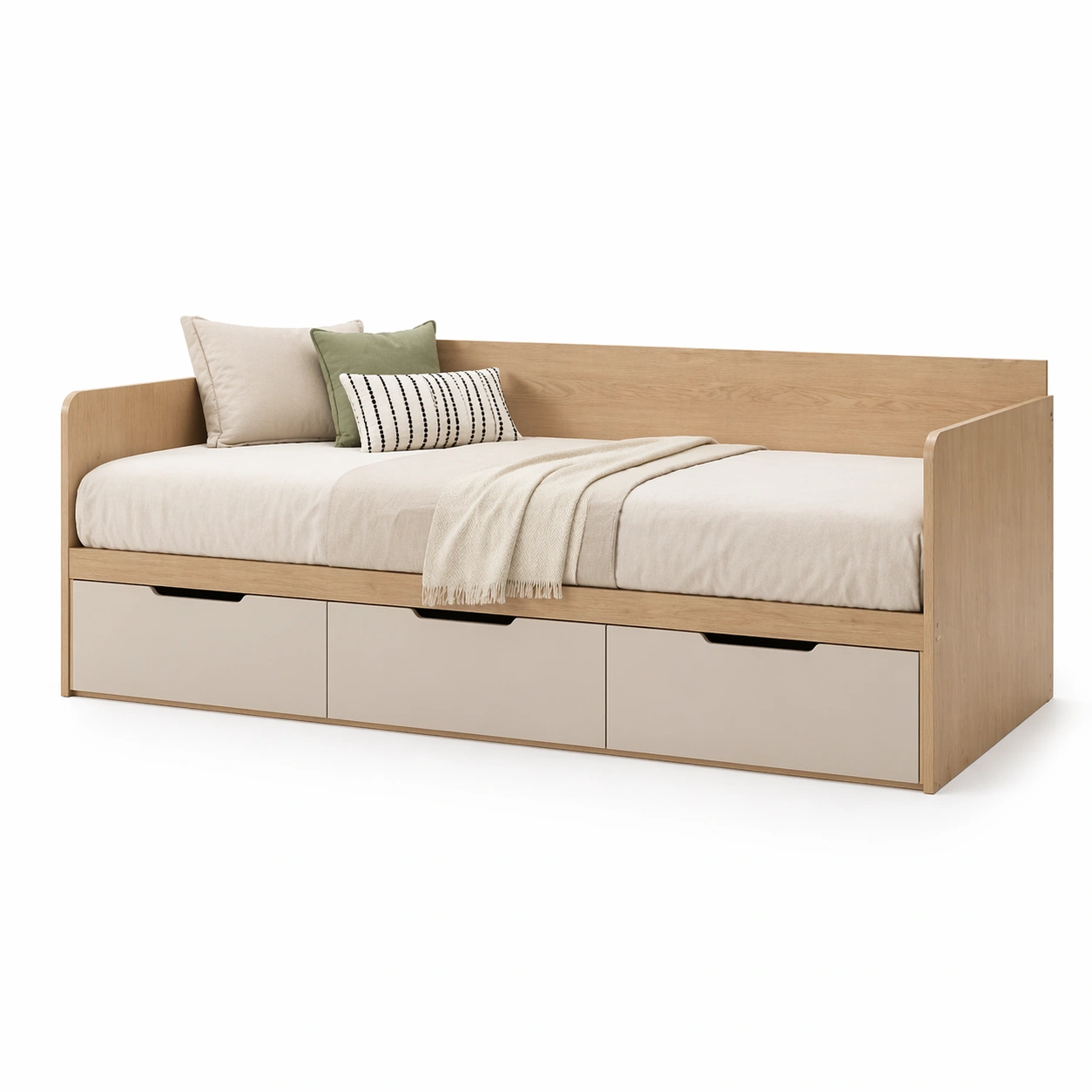 Bett minimalistisch Beige Holz-lorqena