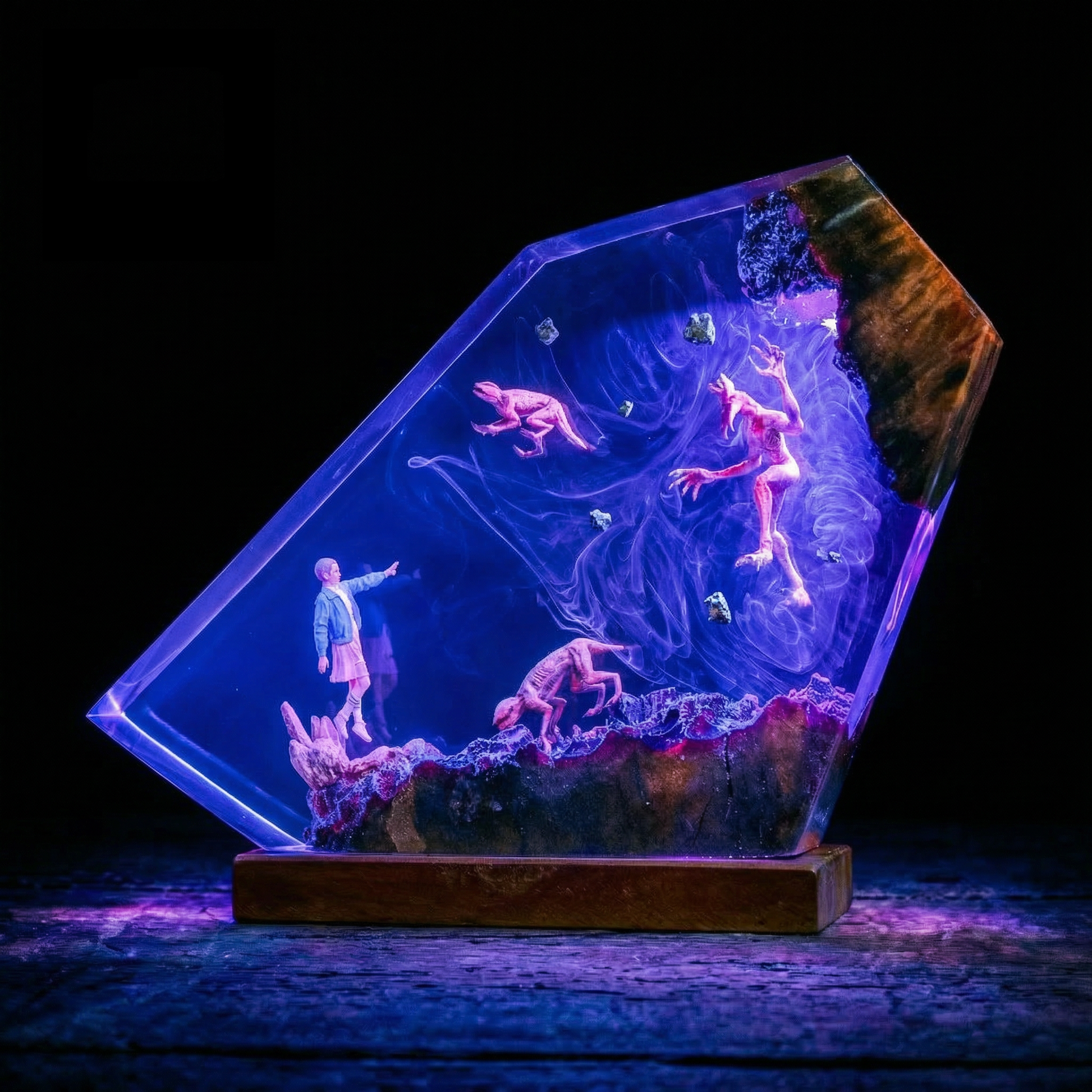 [Limited Edition Design]Stranger Horror Resin Night Light Epoxy Wood Lamp Unique Gift Home Decor