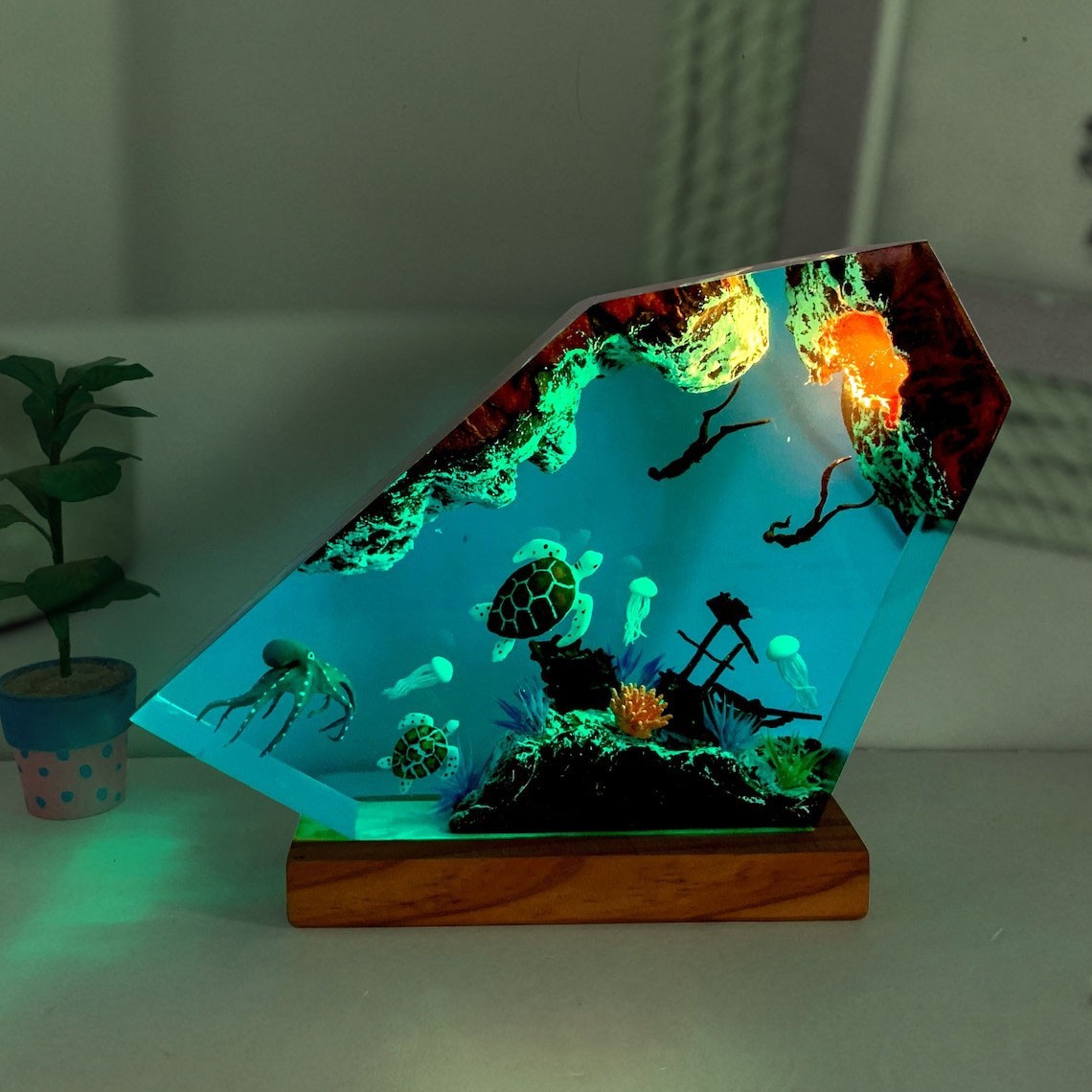 Octopus and Couple Diver Resin Night Lights Unique Gift Home Decor