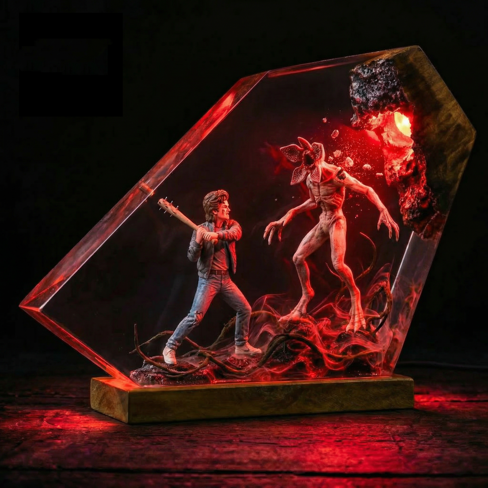 [Limited Edition Design]Stranger Horror Resin Night Light Epoxy Wood Lamp Unique Gift Home Decor