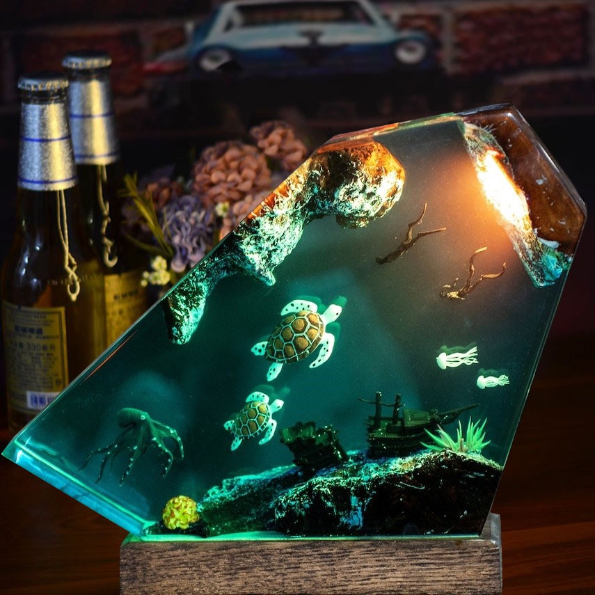 Octopus and Couple Diver Resin Night Lights Unique Gift Home Decor