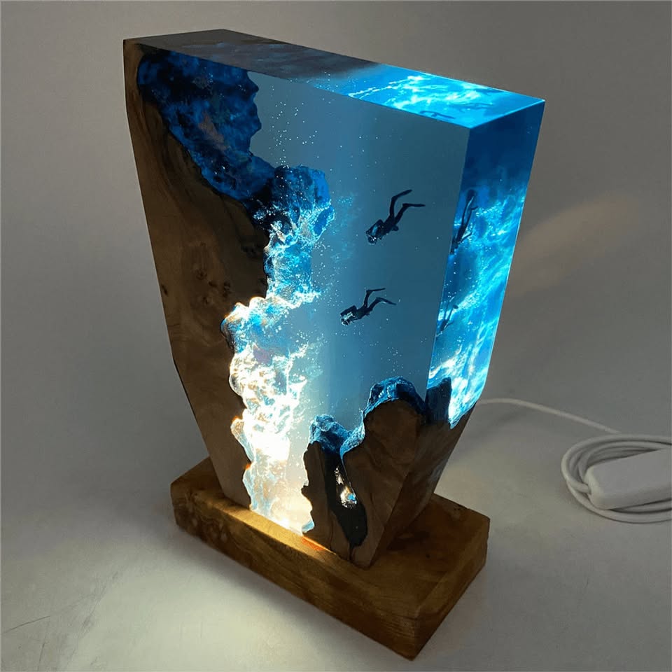 Art Resin Lamp Night Light Scuba Couple Diver Unique Gift Home Decor