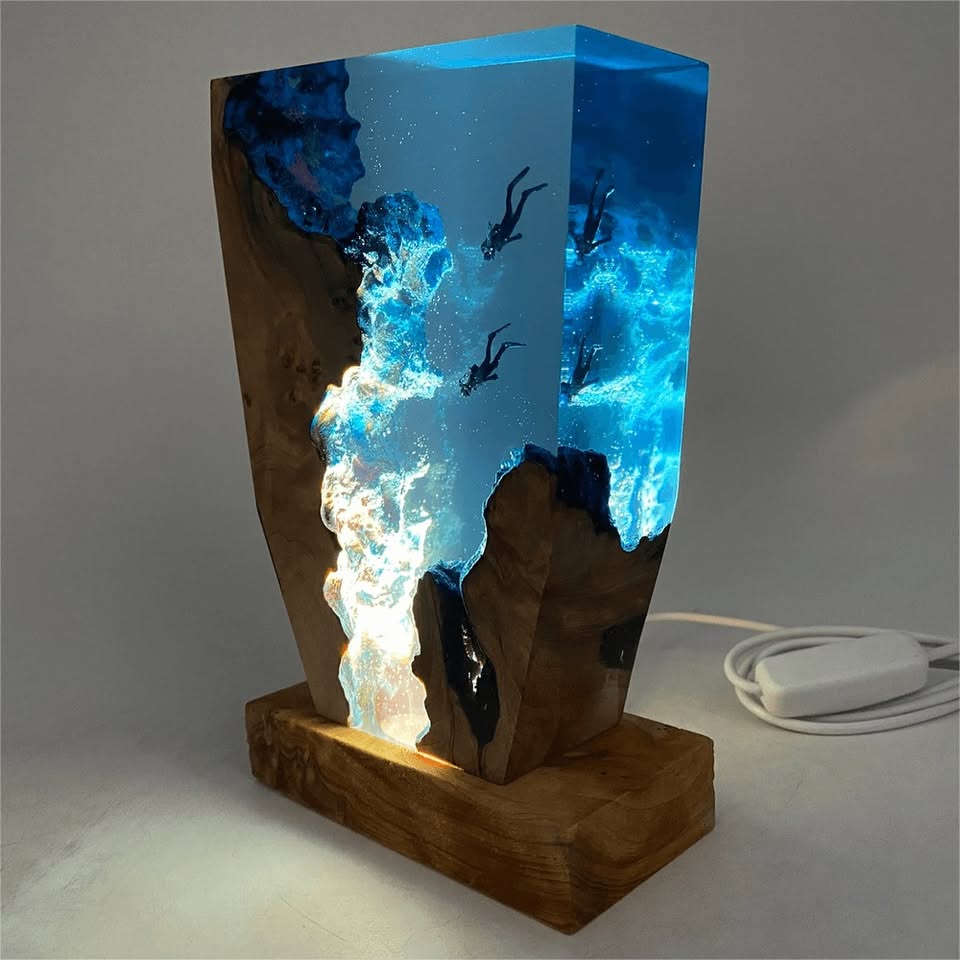 Art Resin Lamp Night Light Scuba Couple Diver Unique Gift Home Decor