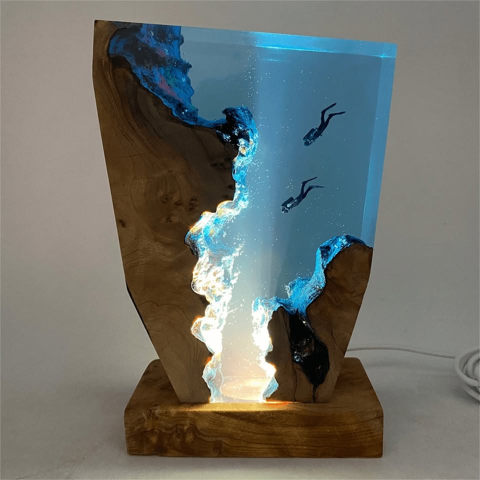 Art Resin Lamp Night Light Scuba Couple Diver Unique Gift Home Decor