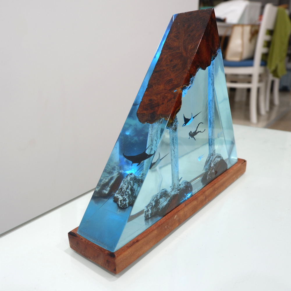 Atlantis Ocean Resin Wood Lamp Unique Gift Home Decor