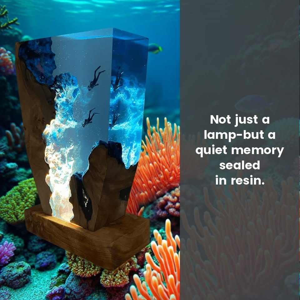 Art Resin Lamp Night Light Scuba Couple Diver Unique Gift Home Decor