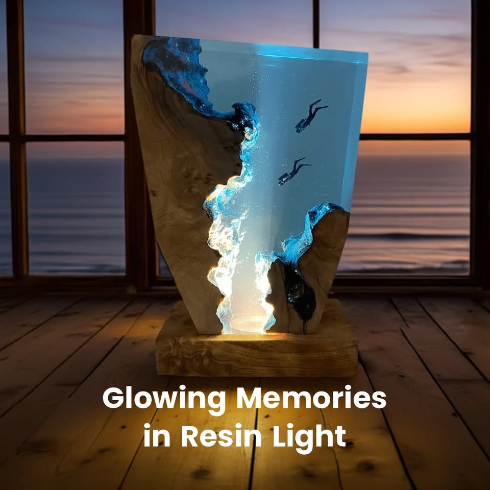 Art Resin Lamp Night Light Scuba Couple Diver Unique Gift Home Decor