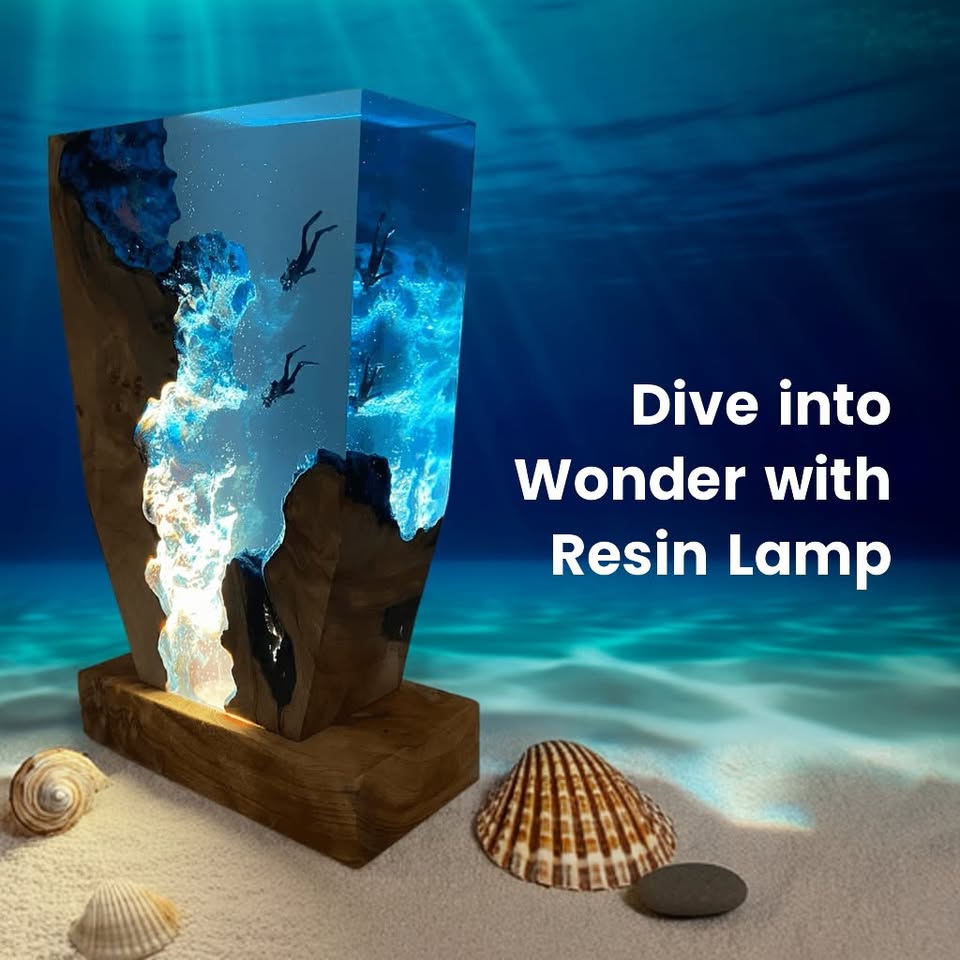 Art Resin Lamp Night Light Scuba Couple Diver Unique Gift Home Decor