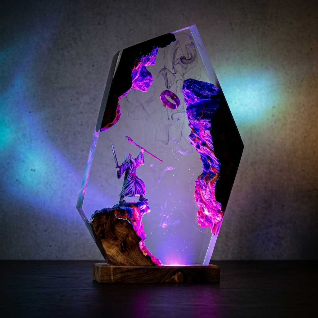 Abyss Guardian Resin Night Light Epoxy Wood Lamp Unique Gift Home Decor