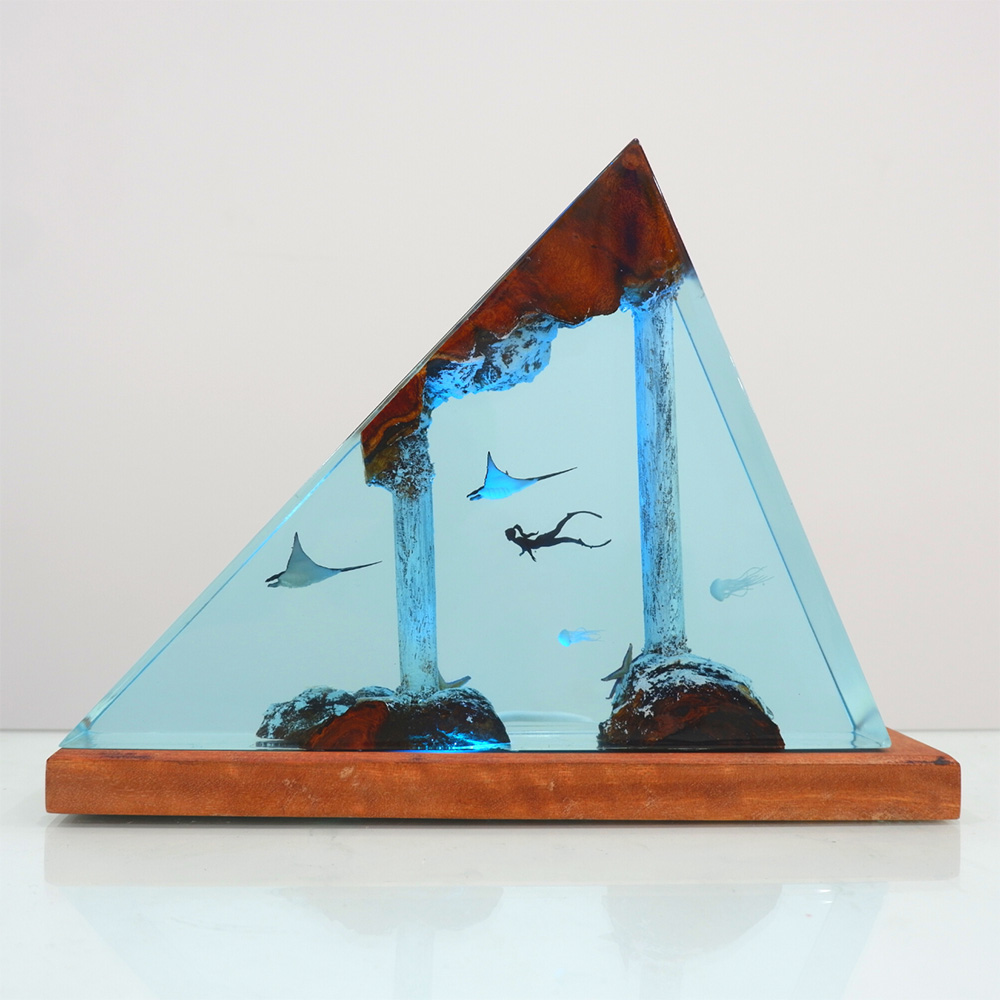 Atlantis Ocean Resin Wood Lamp Unique Gift Home Decor