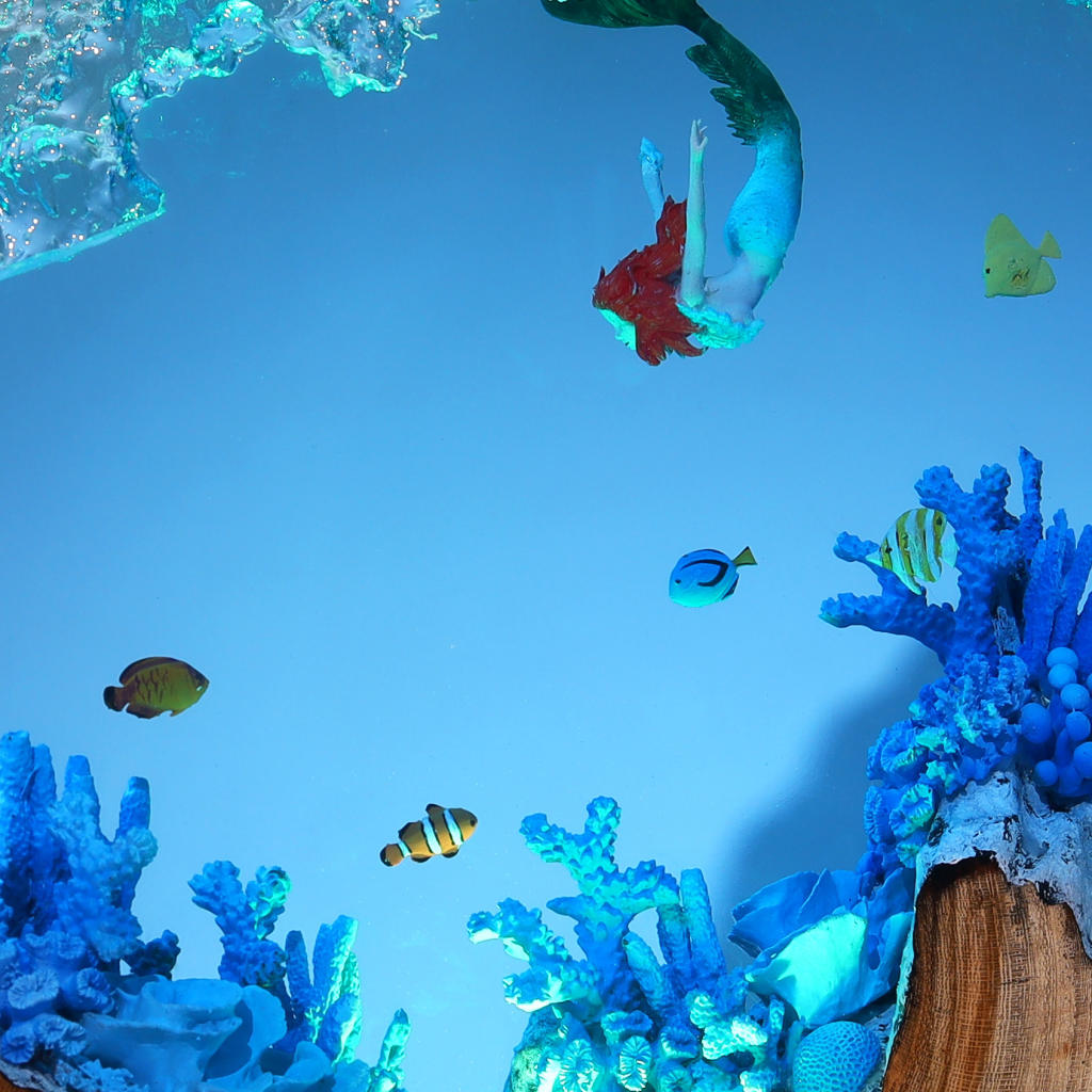 Mermaid in Coral Reef Night Light Resin Wood Lamp Unique Gift Home Decor