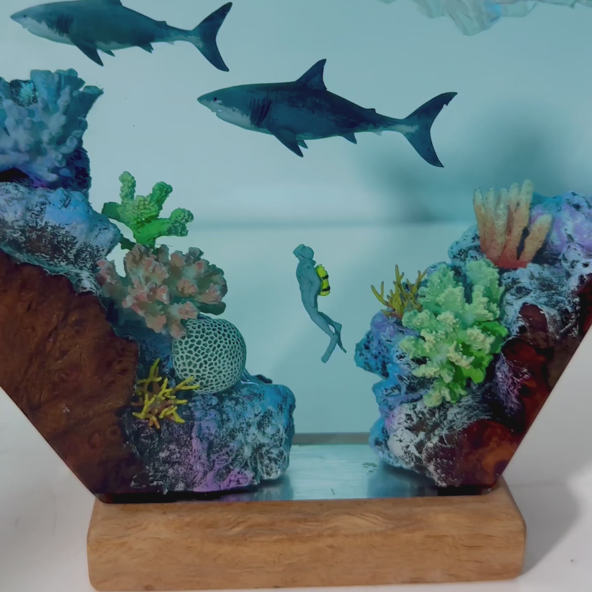 Great White Shark Resin Wood Lamp Unique Gift Home Decor