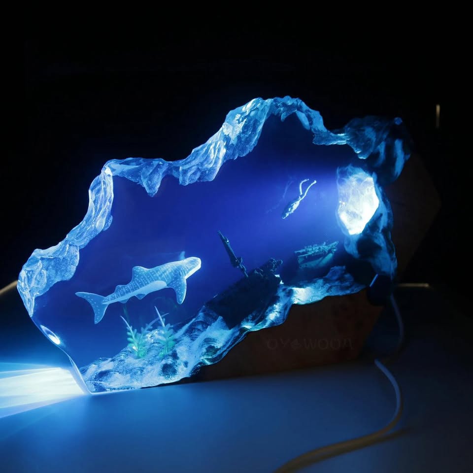 Whale Shark Night Light Resin Night Light Epoxy Wood Lamp Unique Gift Home Decor