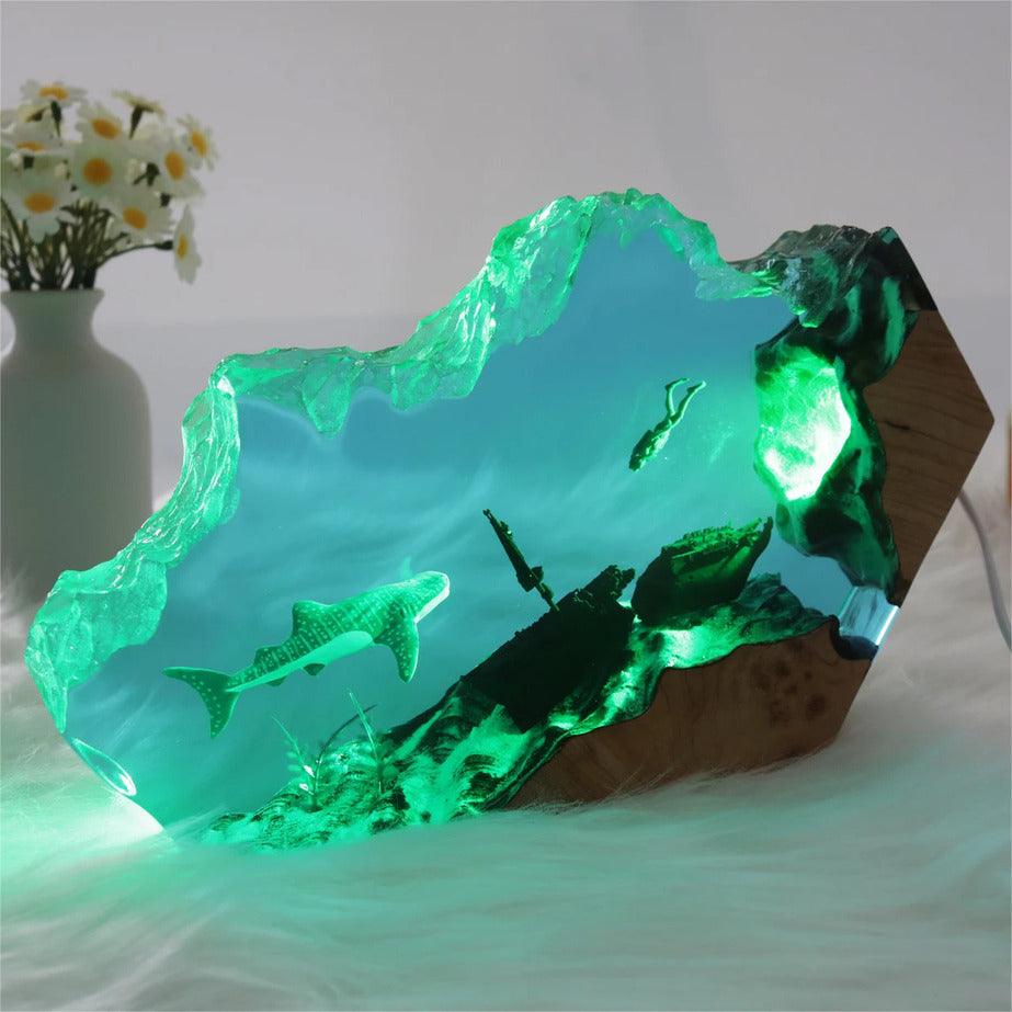 Whale Shark Night Light Resin Night Light Epoxy Wood Lamp Unique Gift Home Decor