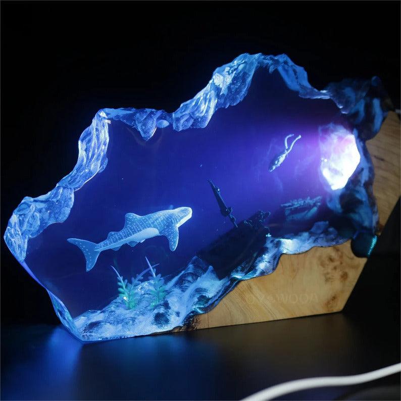 Whale Shark Night Light Resin Night Light Epoxy Wood Lamp Unique Gift Home Decor