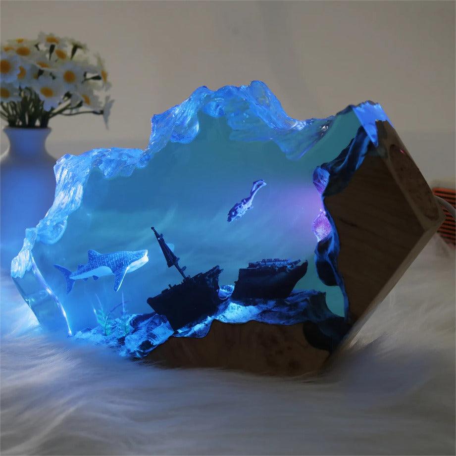 Whale Shark Night Light Resin Night Light Epoxy Wood Lamp Unique Gift Home Decor