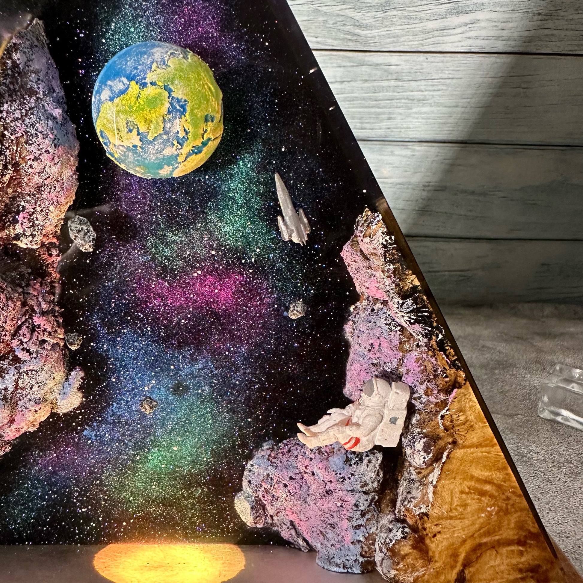 Space Astronaut Epoxy Lamp Galaxy Wood Night Ligh Unique Gift Home Decor