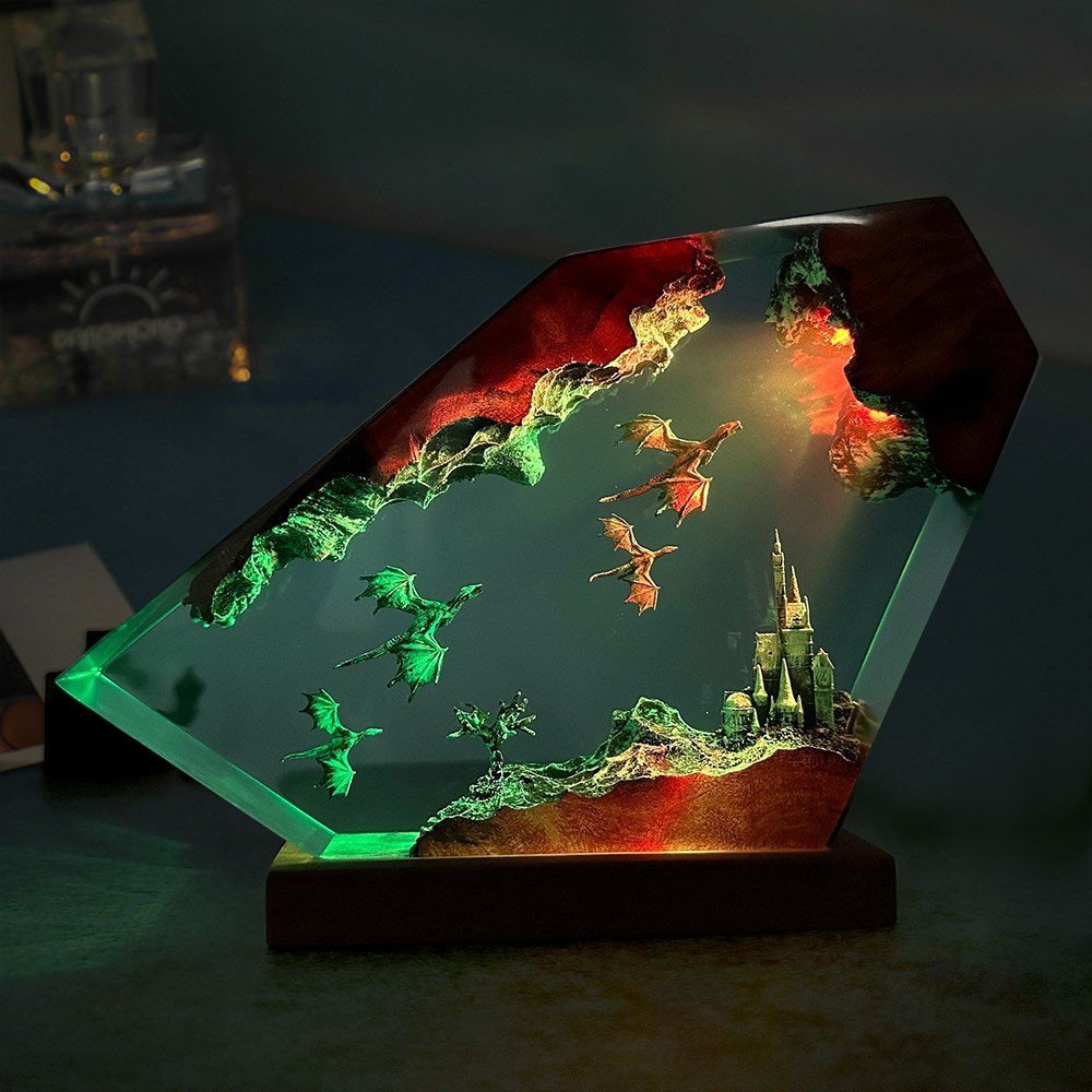 Flying Dragon Resin Wood Lamp Unique Gift Home Decor