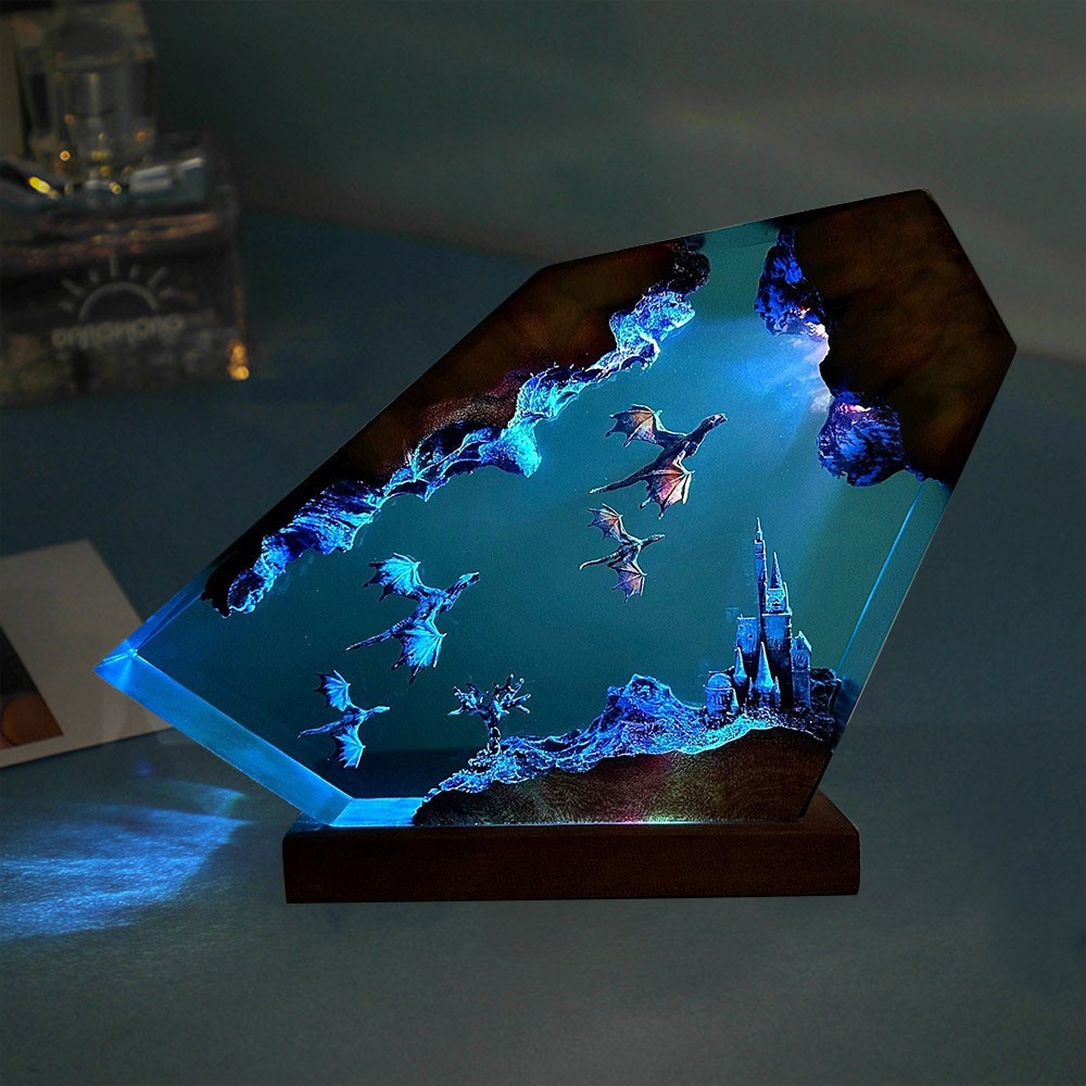 Flying Dragon Resin Wood Lamp Unique Gift Home Decor