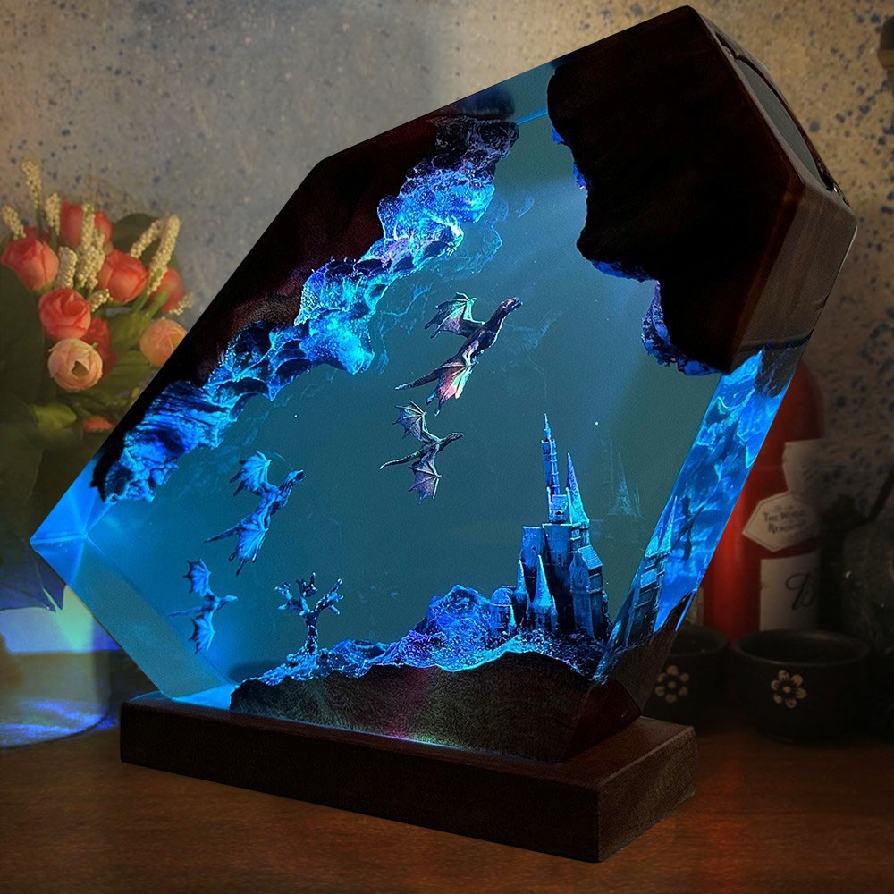 Flying Dragon Resin Wood Lamp Unique Gift Home Decor