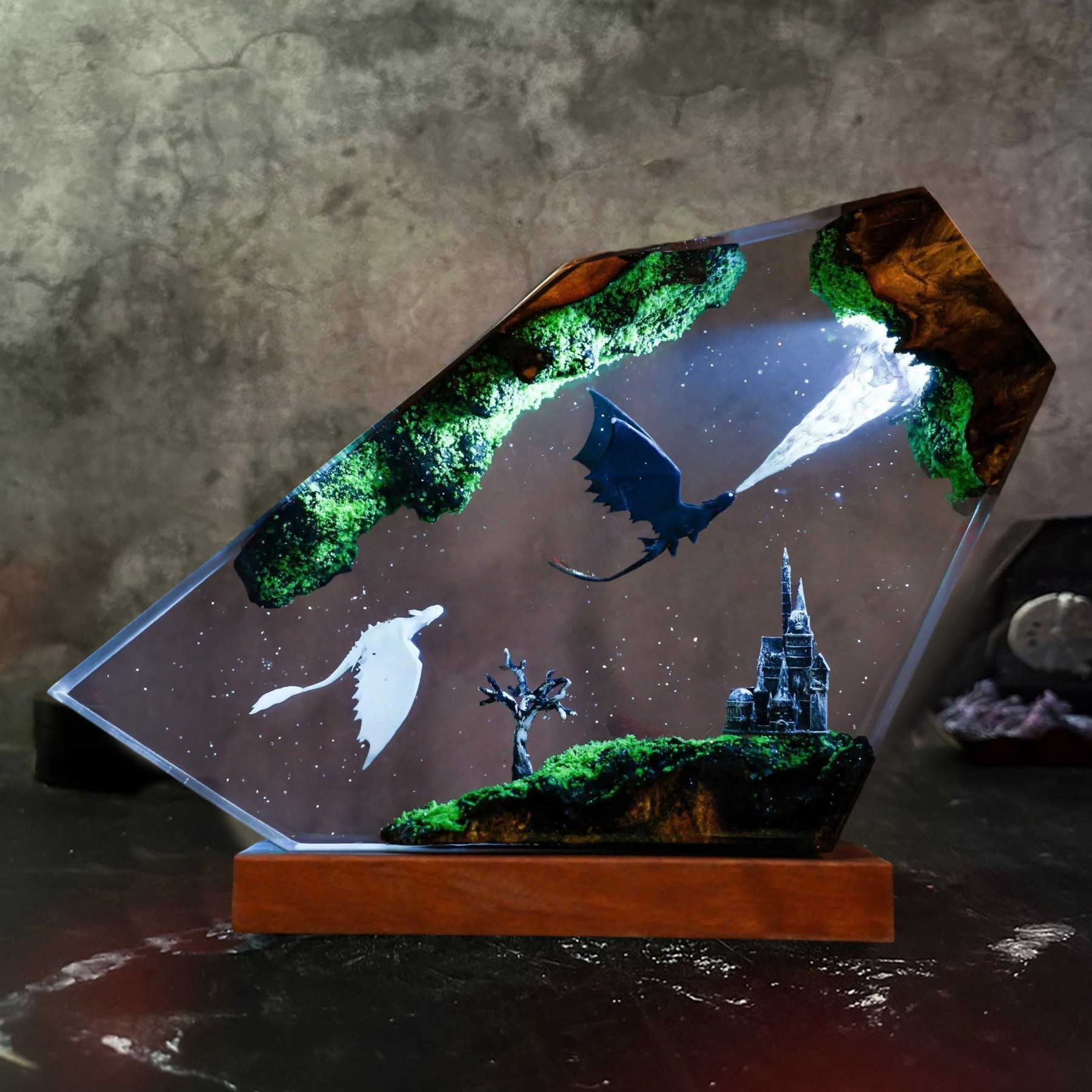 Flying Dragon Resin Wood Lamp Unique Gift Home Decor