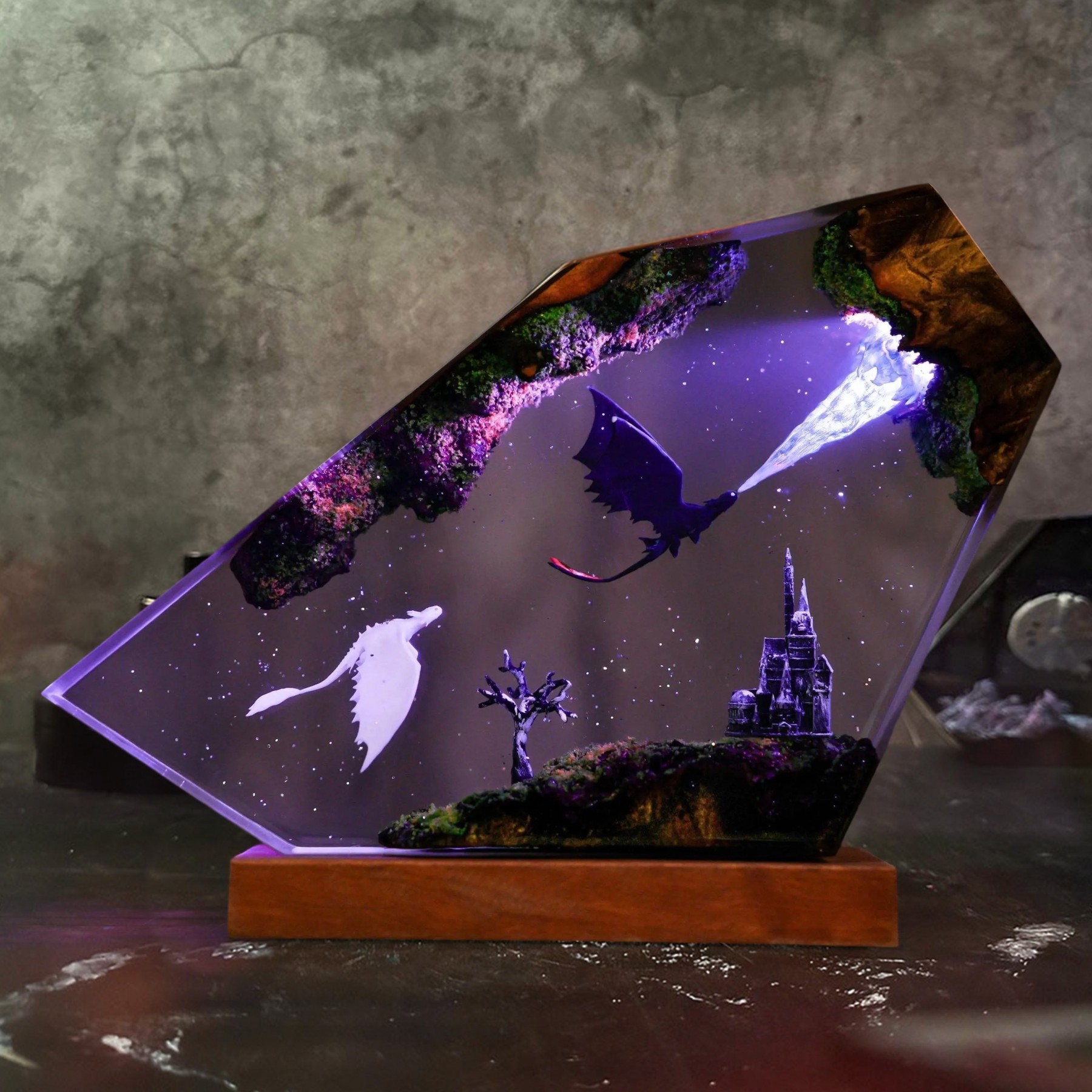 Flying Dragon Resin Wood Lamp Unique Gift Home Decor