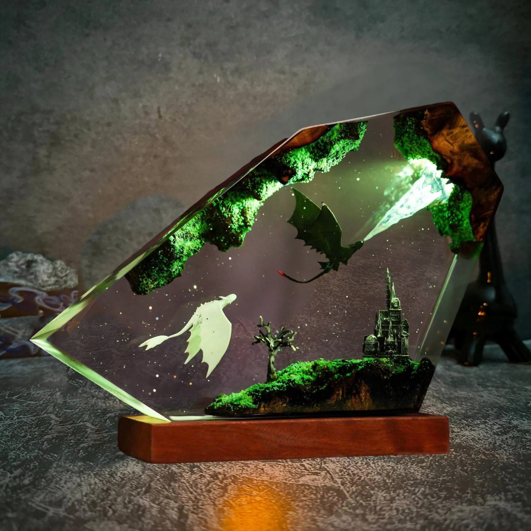 Flying Dragon Resin Wood Lamp Unique Gift Home Decor