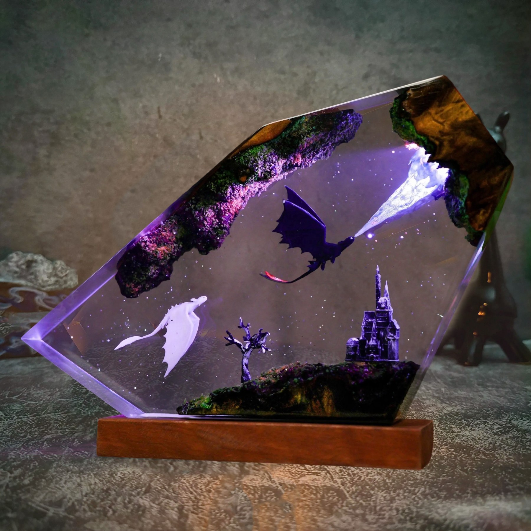 Flying Dragon Resin Wood Lamp Unique Gift Home Decor