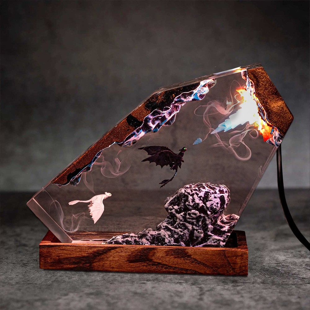 Flying Dragon Resin Wood Lamp Unique Gift Home Decor