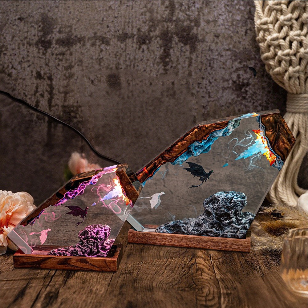 Flying Dragon Resin Wood Lamp Unique Gift Home Decor