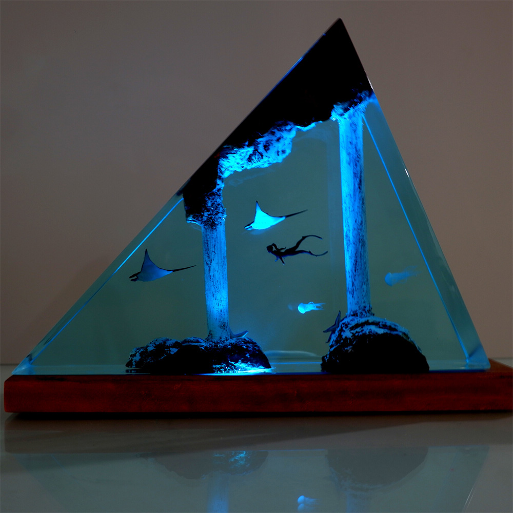 Atlantis Ocean Resin Wood Lamp Unique Gift Home Decor