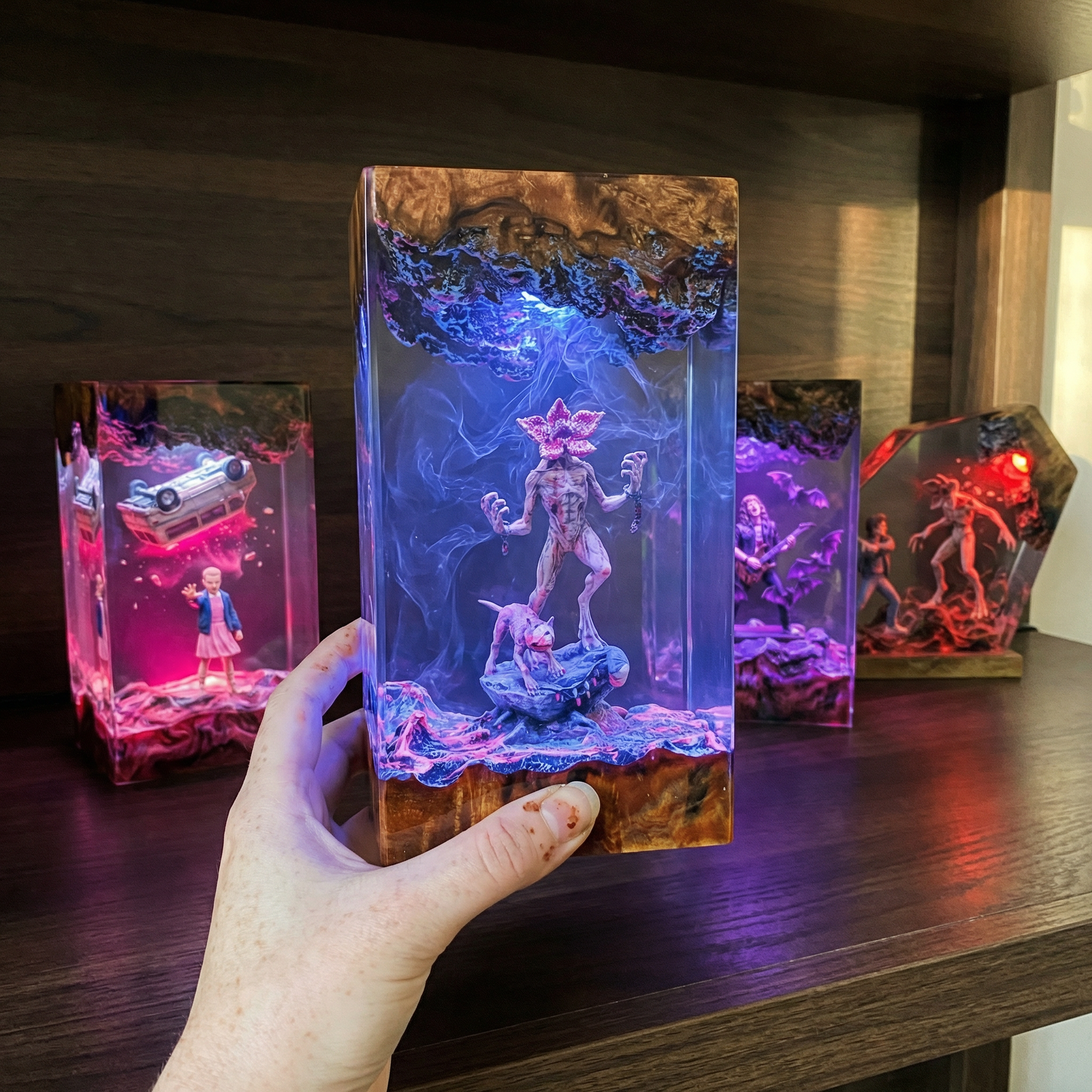 Stranger Horror Resin Night Light Epoxy Wood Lamp Unique Gift Home Decor
