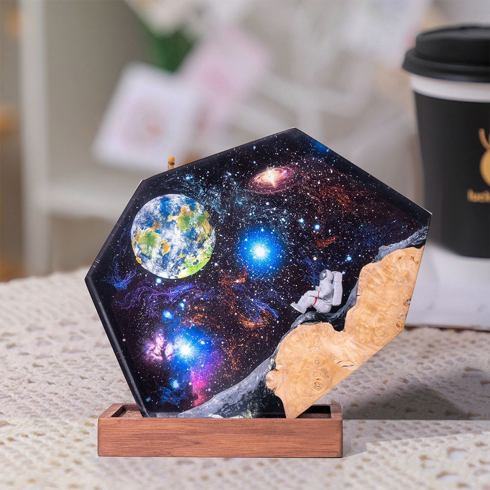 Space Astronaut Epoxy Lamp Galaxy Wood Night Ligh Unique Gift Home Decor