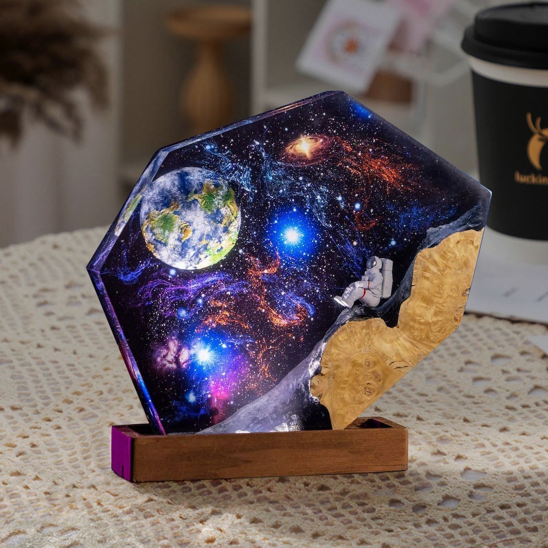 Space Astronaut Epoxy Lamp Galaxy Wood Night Ligh Unique Gift Home Decor