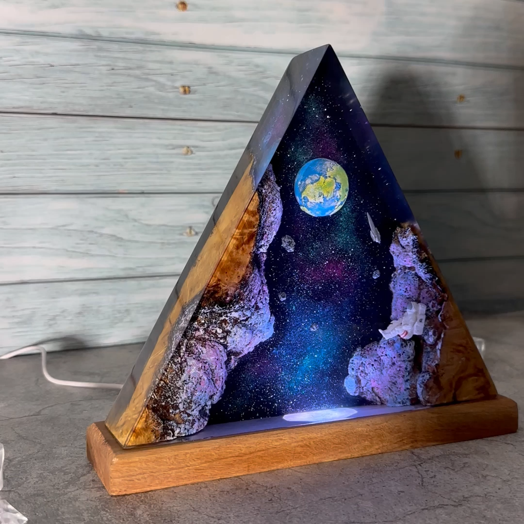 Space Astronaut Epoxy Lamp Galaxy Wood Night Ligh Unique Gift Home Decor