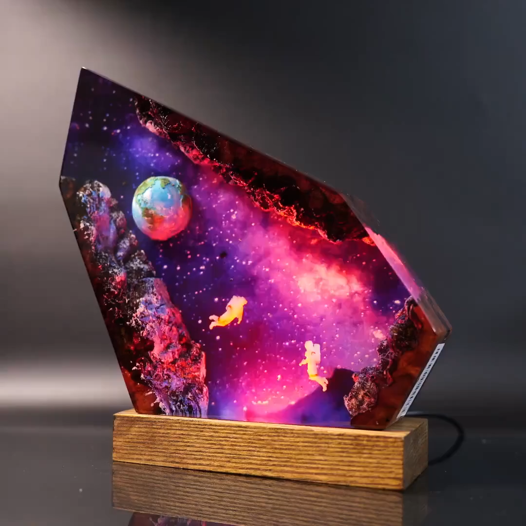 Space Astronaut Epoxy Lamp Galaxy Wood Night Ligh Unique Gift Home Decor