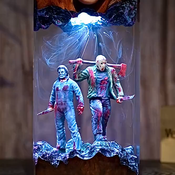 Slasher Killer Resin Lamp, Horror Killer Figure Night Light, Halloween Decor, Horror Fan Gift